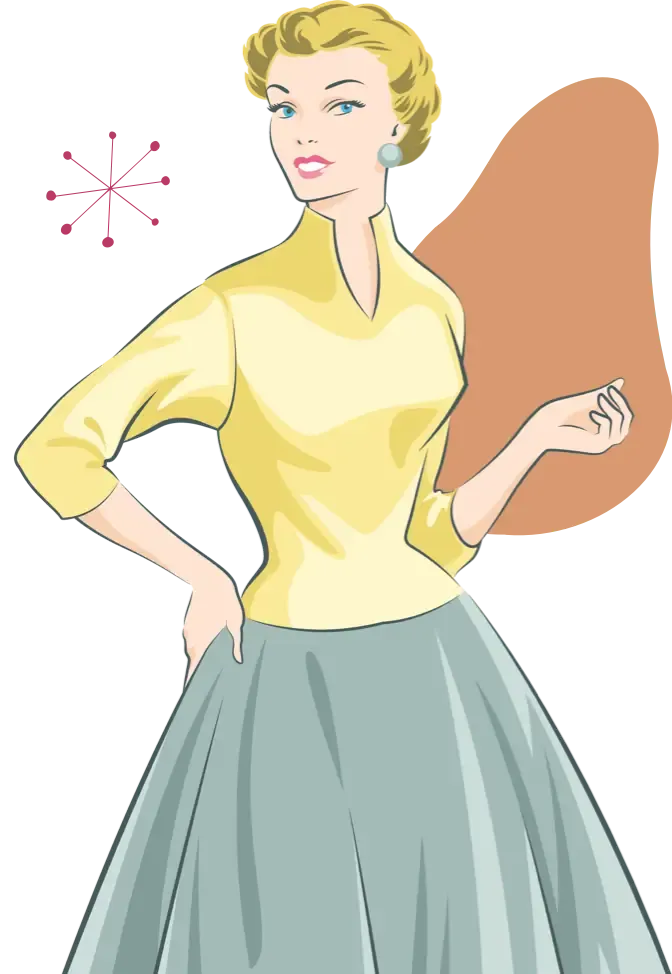 animation of lady in dress with yellow shirt